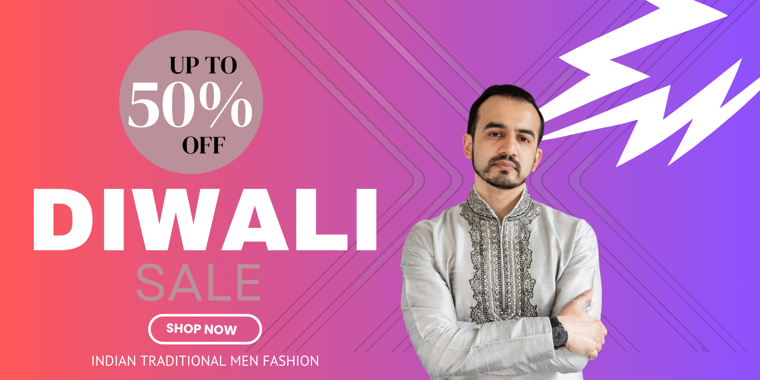 _White and Black Modern Diwali Sale Medium Banner (US) (Landscape)